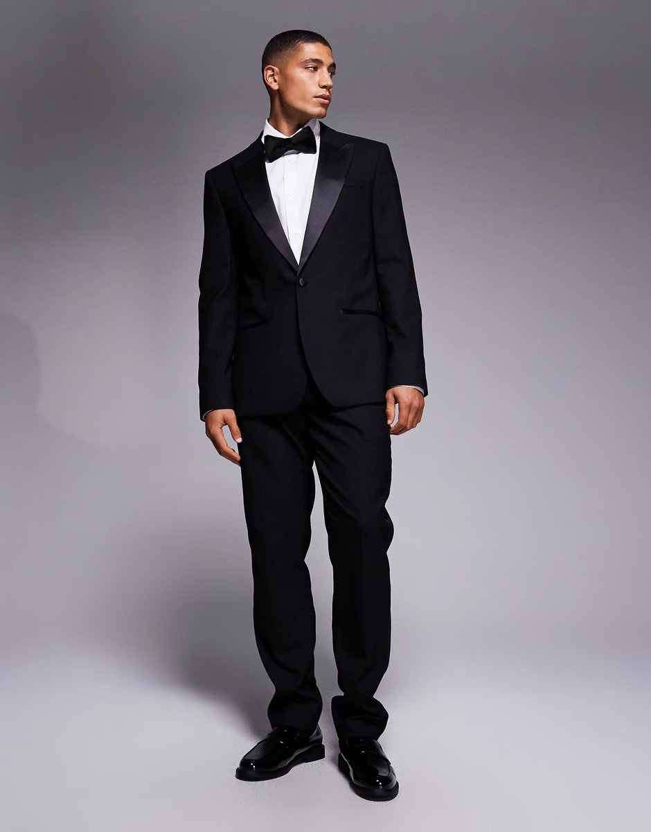 ASOS River Island slim tuxedo suit jacket in black - 2