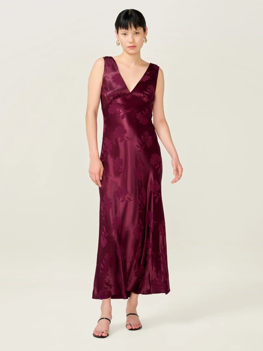 OMNES Iris Jacquard Dress in Deep Wine