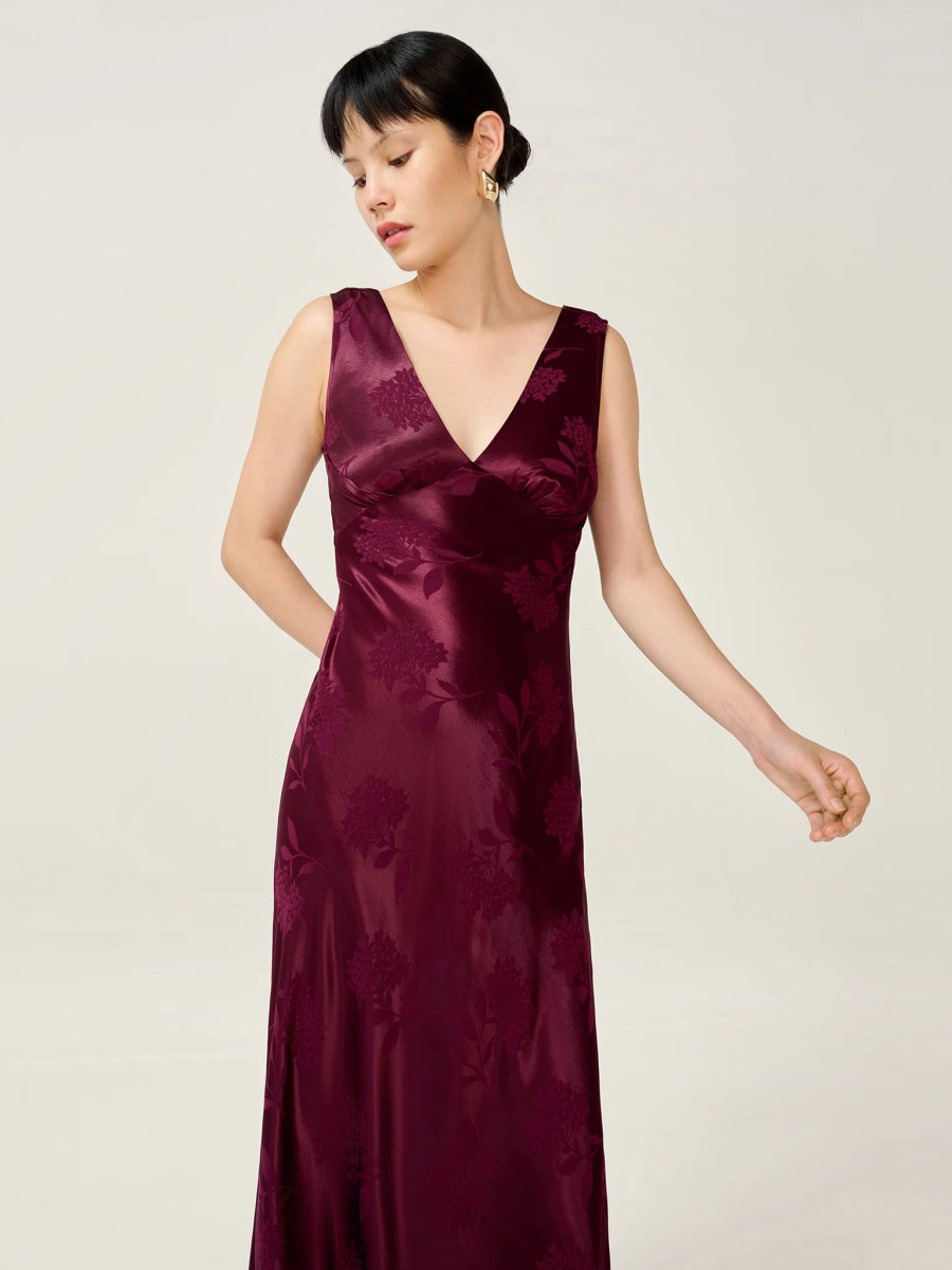 OMNES Iris Jacquard Dress in Deep Wine - 2
