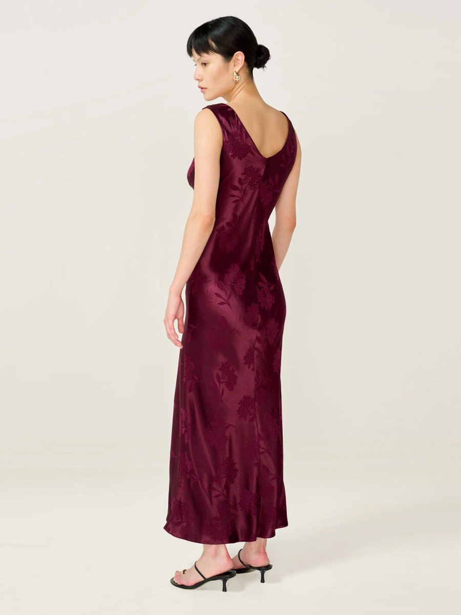 OMNES Iris Jacquard Dress in Deep Wine - 3