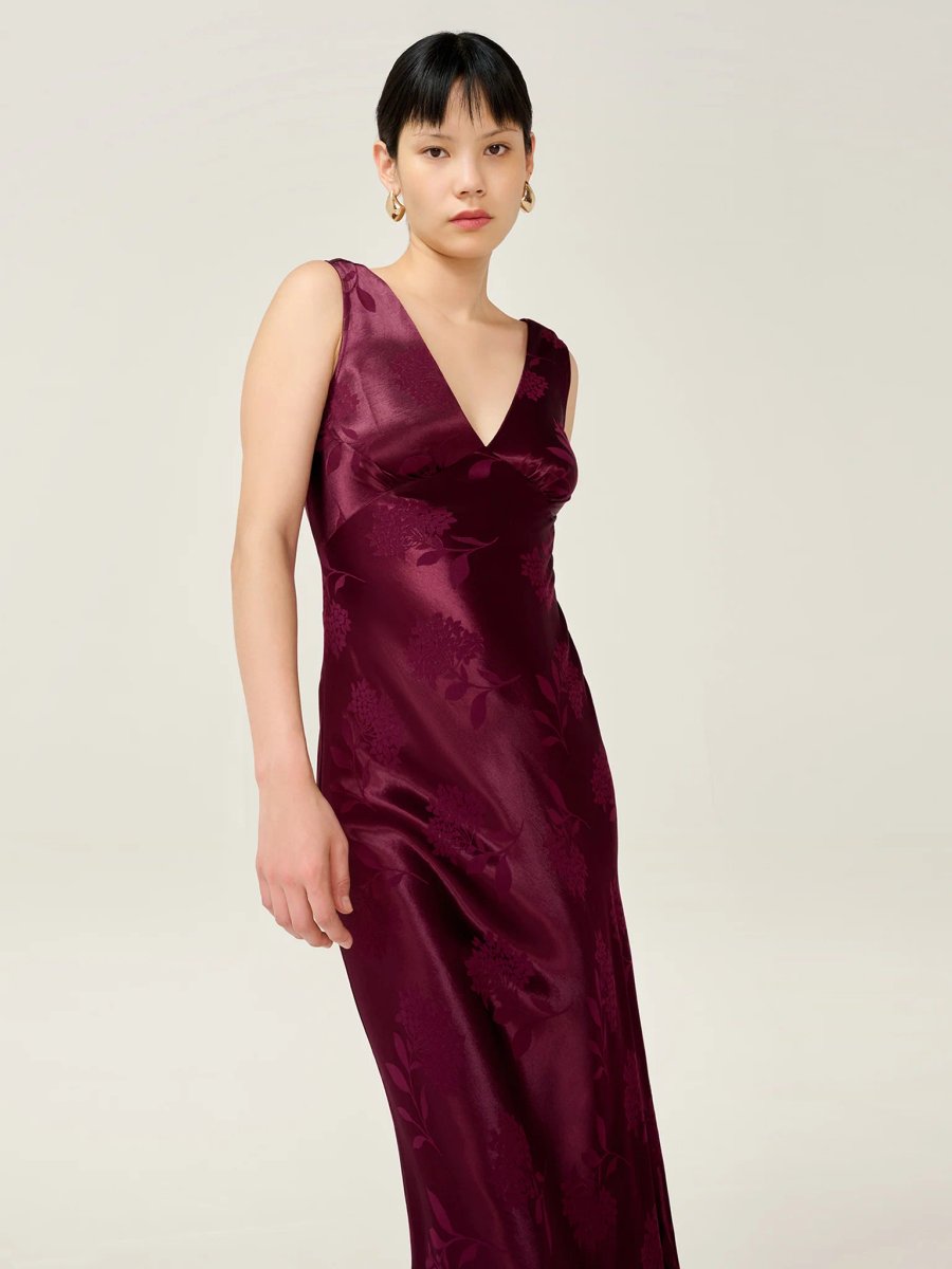 OMNES Iris Jacquard Dress in Deep Wine - 4