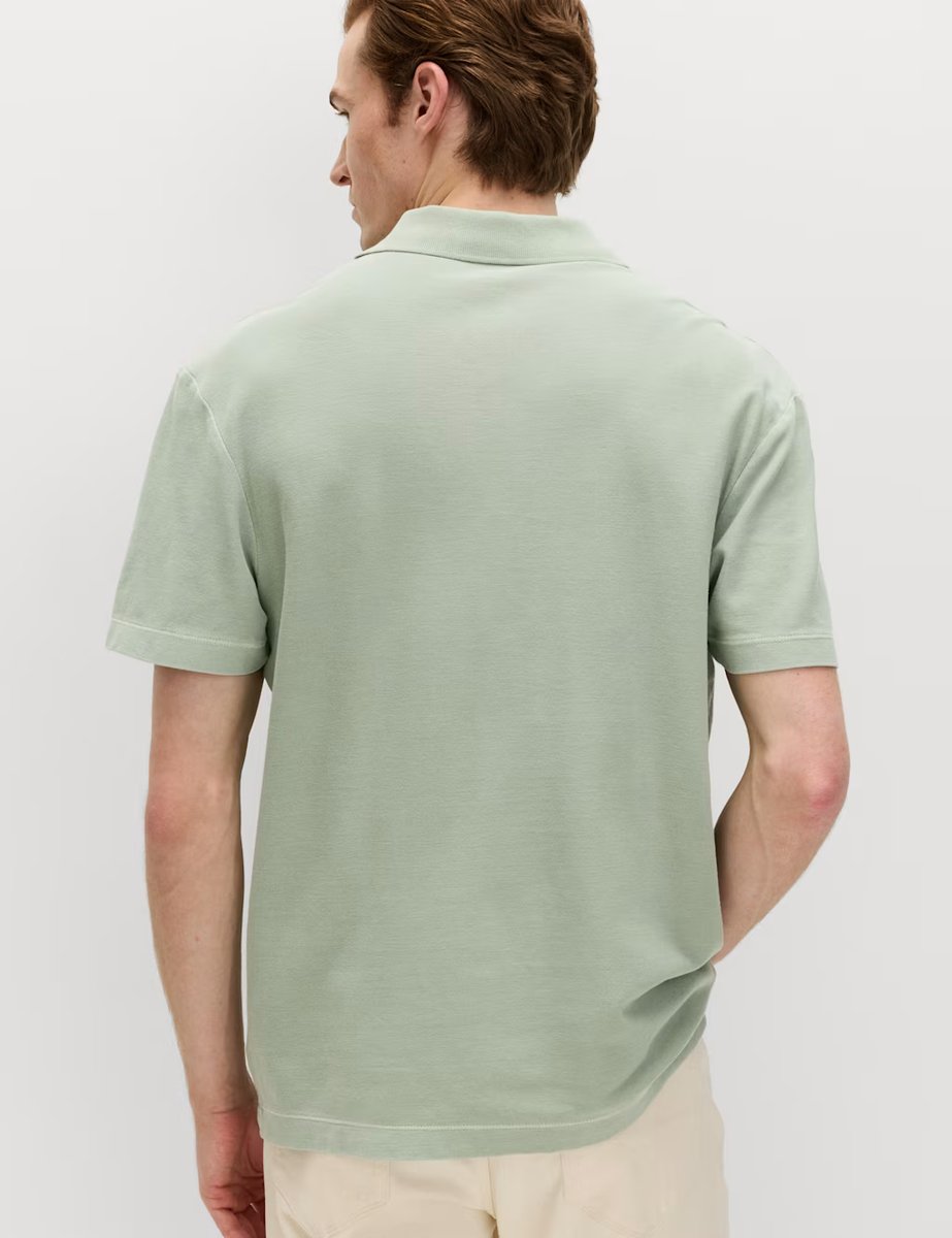 Marks & Spencer M&S Pure Cotton Garment Dyed Polo Shirt Pistachio - 3