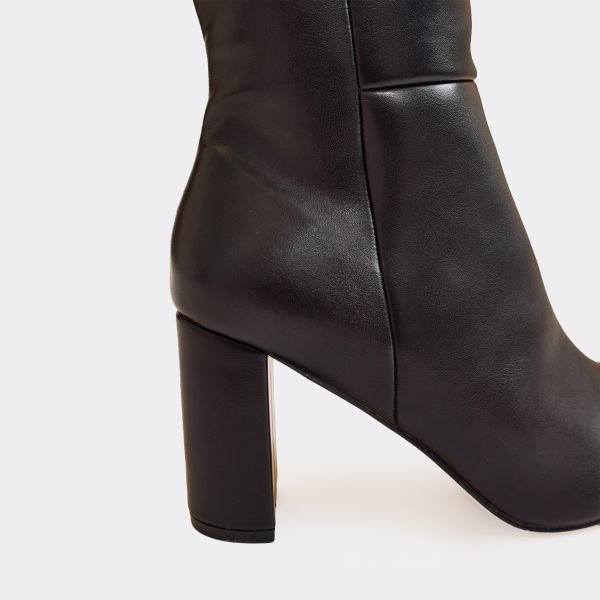 EGO Outstanding Pointed Toe Knee High Heeled Boot In Black Faux Leather, Women's Size UK 7 - 2