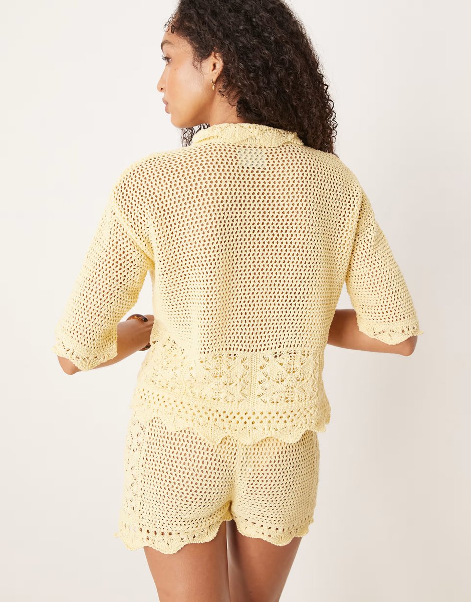 ASOS ASOS DESIGN crochet knitted shirt in buttermilk yellow - 4