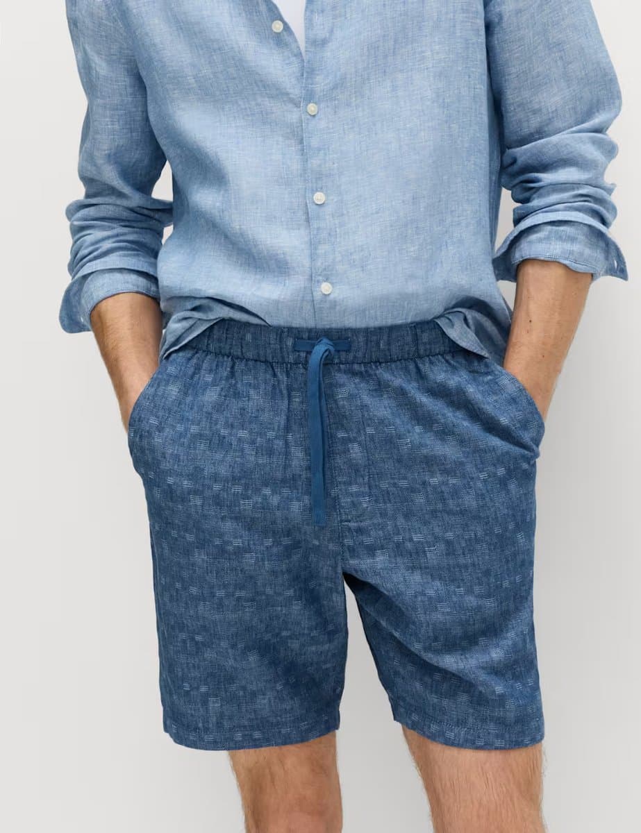 Marks & Spencer M&S Linen Rich Shorts Denim Mix