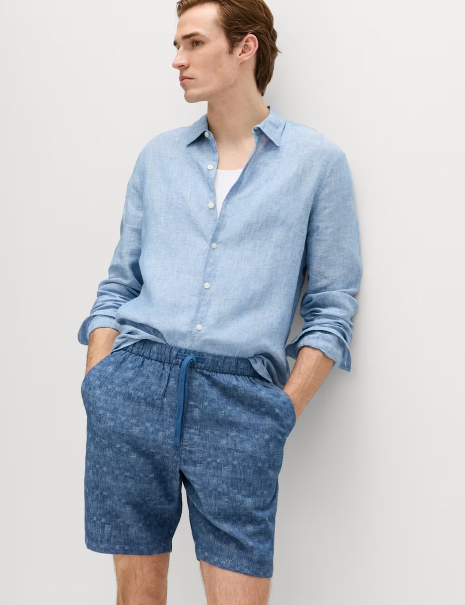 Marks & Spencer M&S Linen Rich Shorts Denim Mix - 4