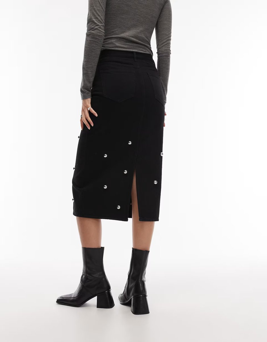 ASOS ARKET studded denim midi skirt in black - 4