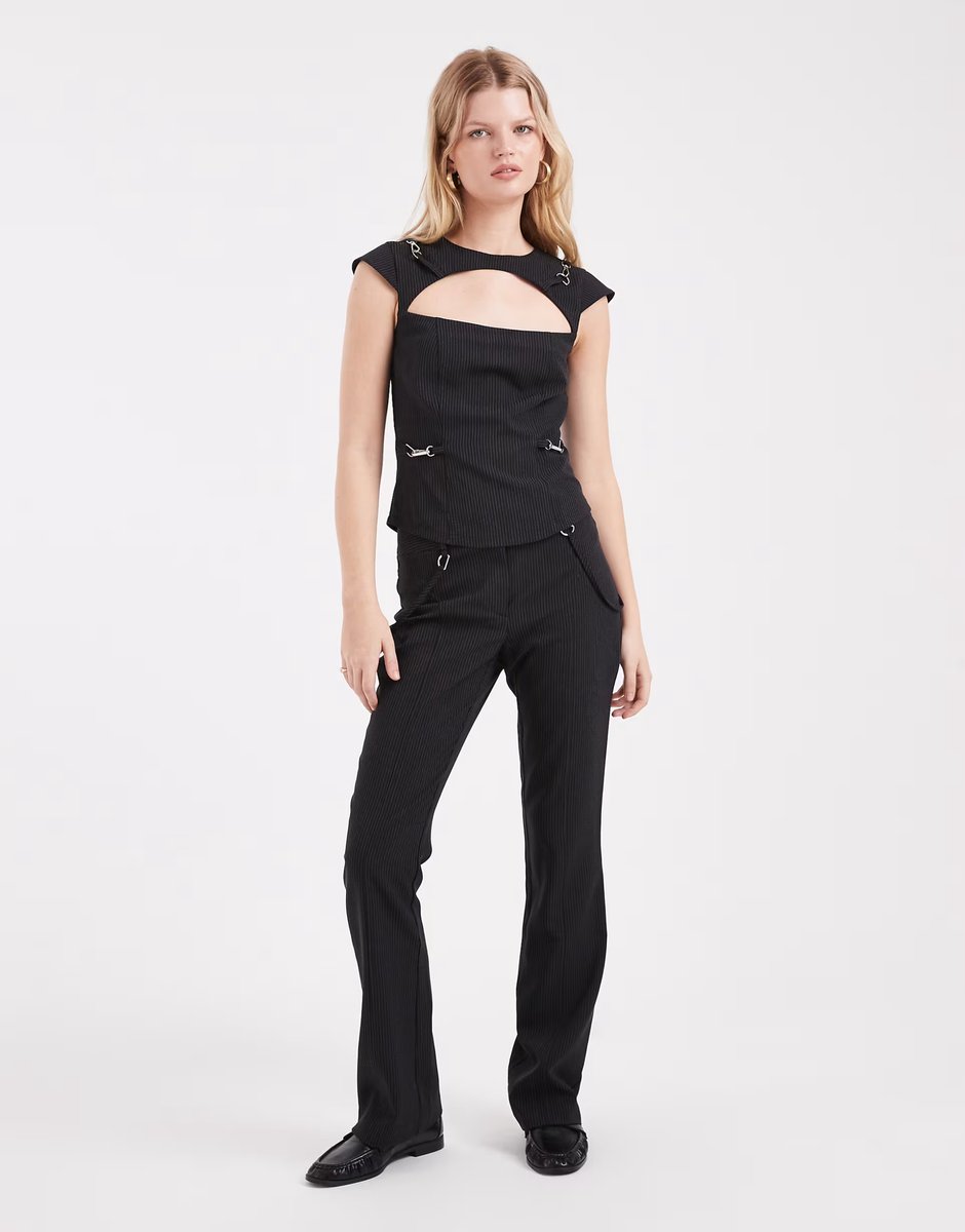 ASOS COLLUSION tailored pinstripe buckle top co-ord in black - 4