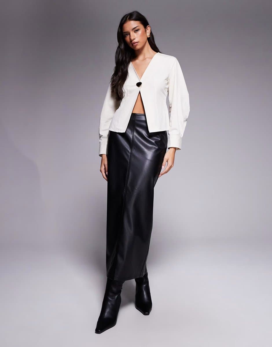 ASOS ASOS DESIGN faux leather seam detail maxi skirt in black