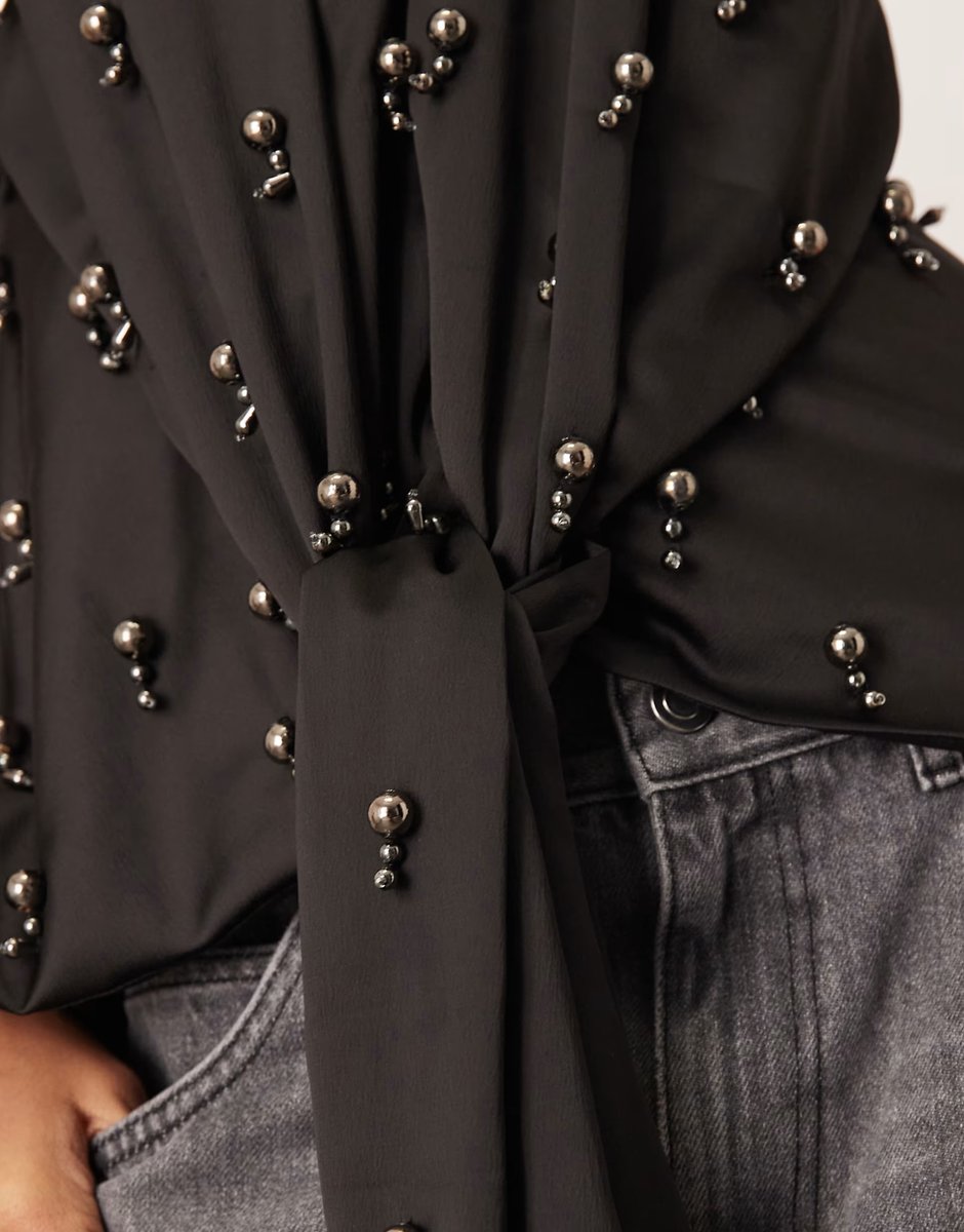 ASOS ARRANGE embellished plunge tie halter top in black - 3