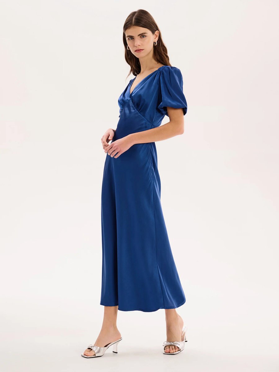 OMNES Rosie Puff Sleeve Dress in Navy - 2