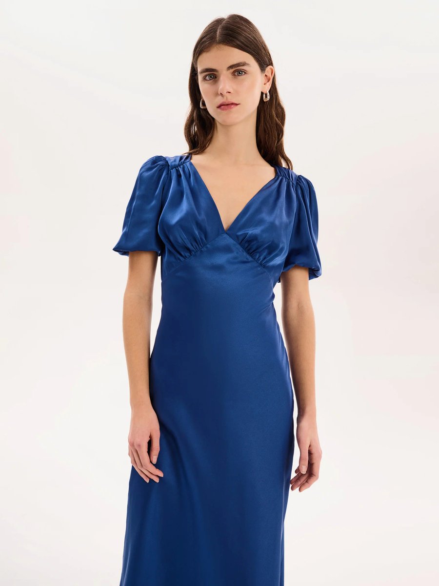 OMNES Rosie Puff Sleeve Dress in Navy - 4