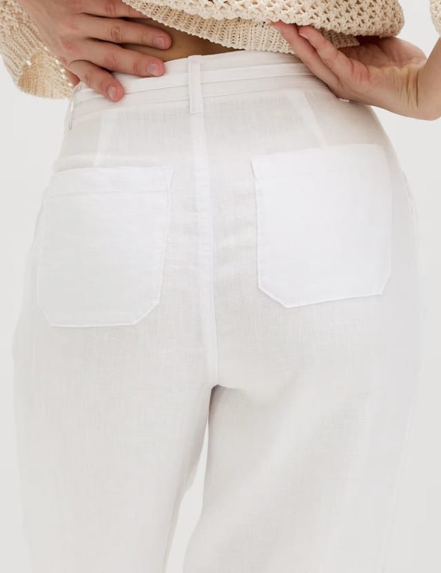 Marks & Spencer M&S Pure Linen Pleat Front Belted Tapered Trousers White - 2