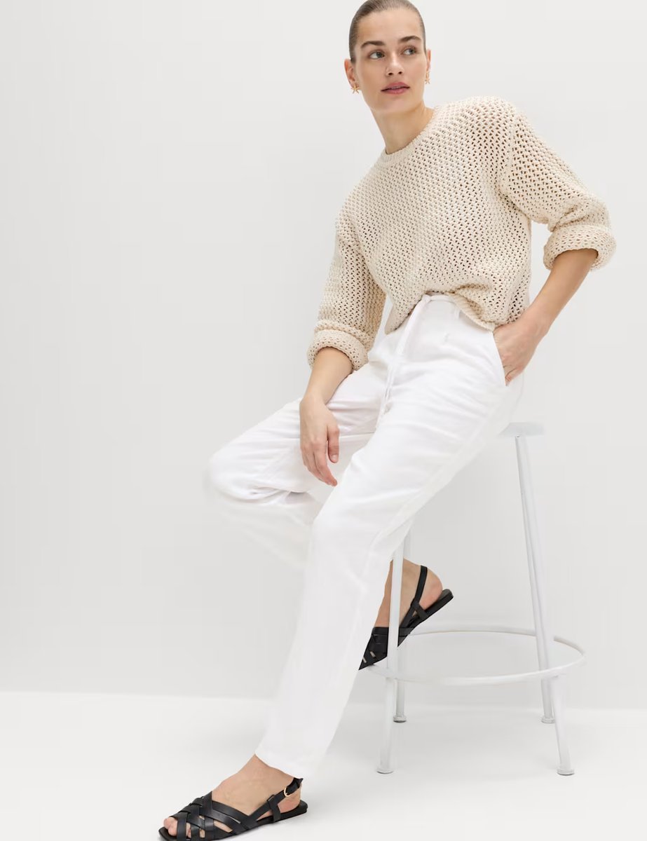 Marks & Spencer M&S Pure Linen Pleat Front Belted Tapered Trousers White - 3