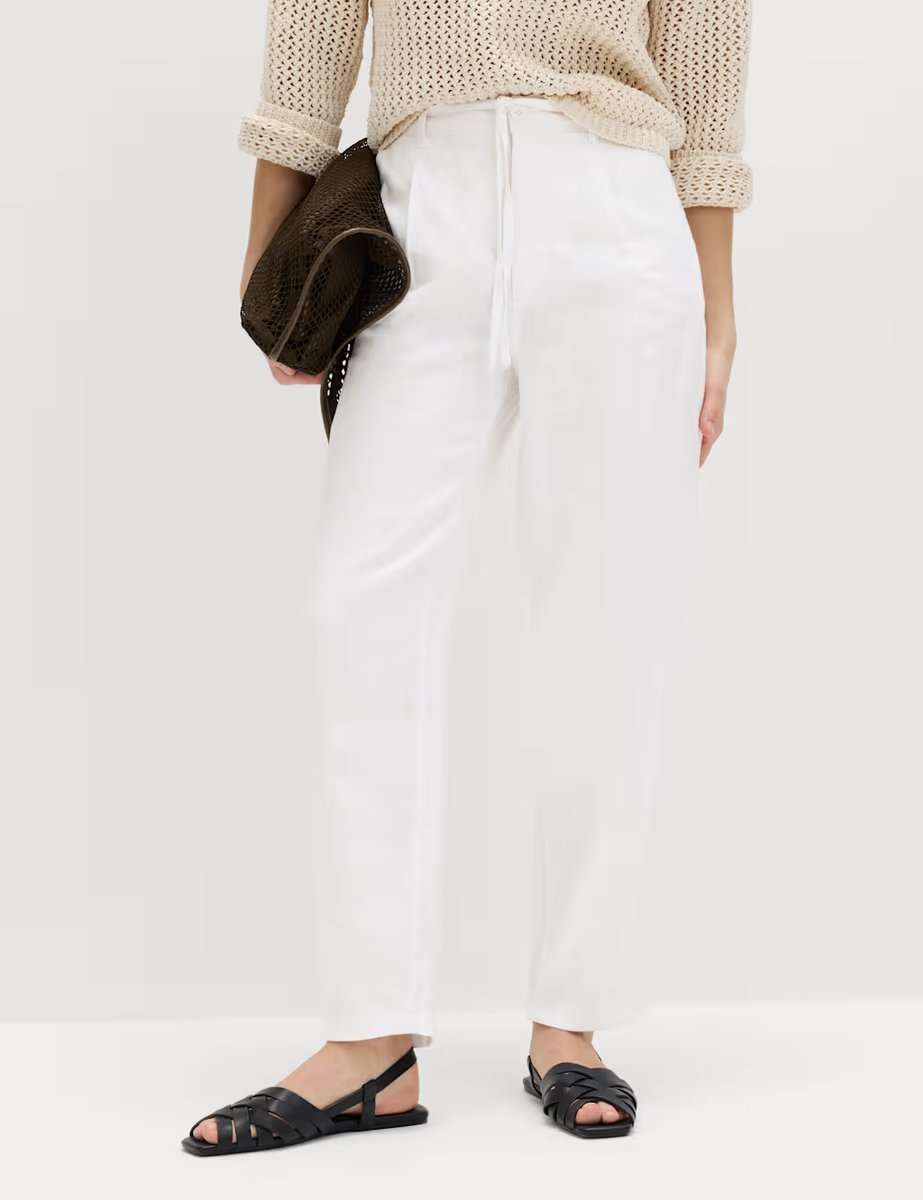 Marks & Spencer M&S Pure Linen Pleat Front Belted Tapered Trousers White - 4