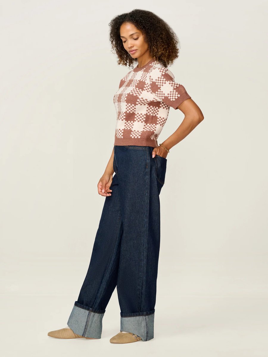 OMNES Lexi Weave Top in Brown and Cream - 2