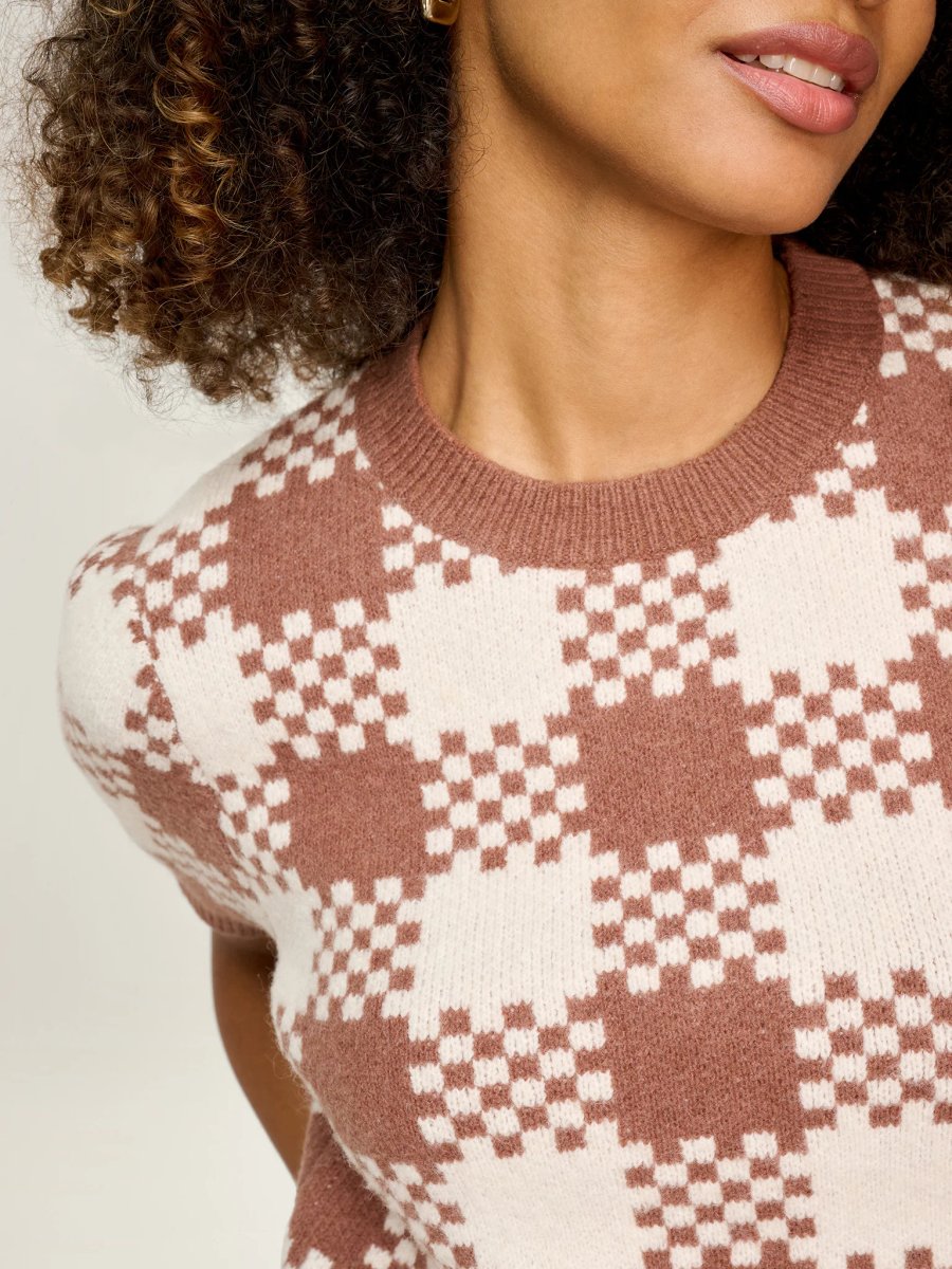 OMNES Lexi Weave Top in Brown and Cream - 3