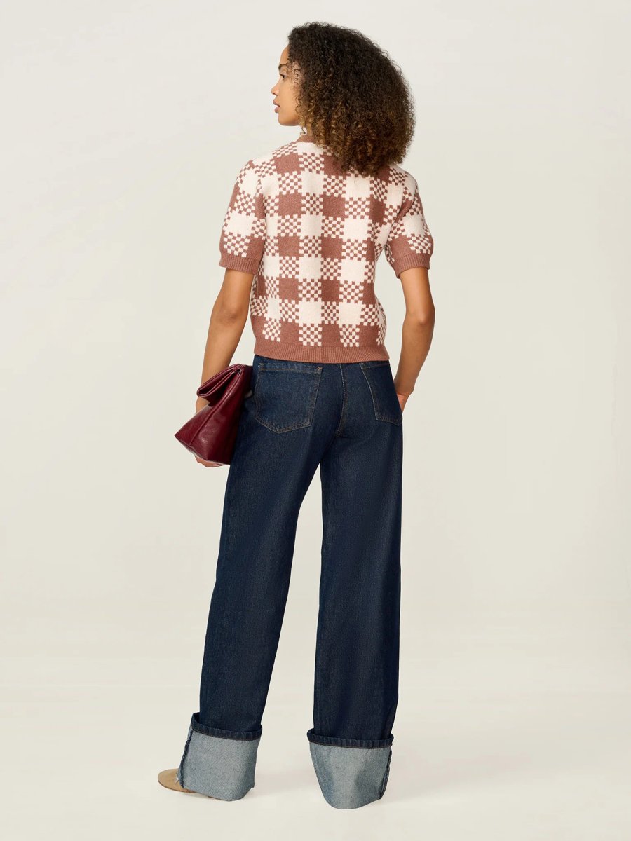 OMNES Lexi Weave Top in Brown and Cream - 4