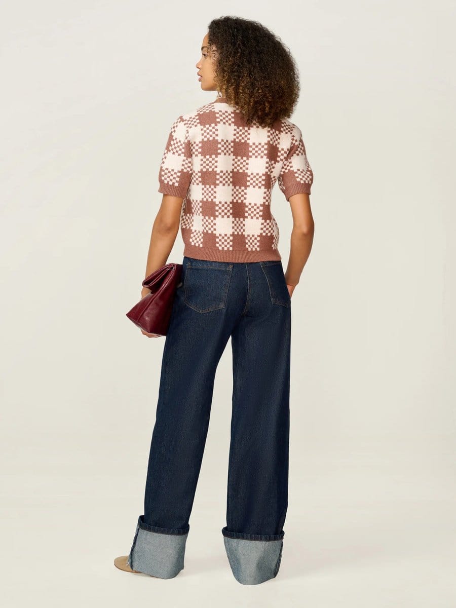 OMNES Lexi Weave Top in Brown and Cream - 4