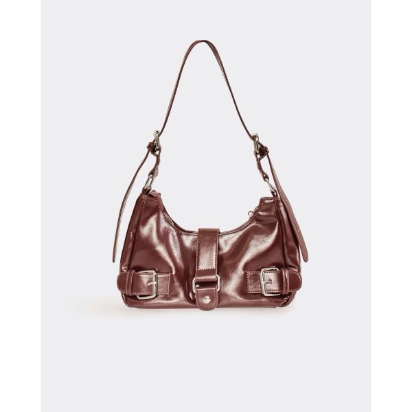 EGO Olin Buckle Detail Shaped Shoulder Bag In Brown Faux Leather, Women's Size UK One Size - 2