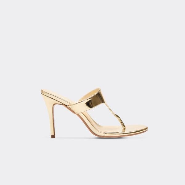 EGO Fleur Thong Strap Stiletto Heel Mule In Gold Patent, Women's Size UK 3 - 1