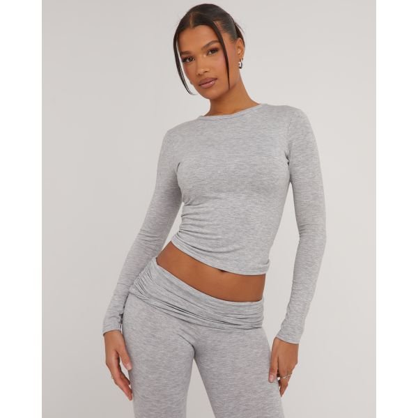 EGO Long Sleeve Crew Neck Top In Grey, Women's Size UK 4 - 2