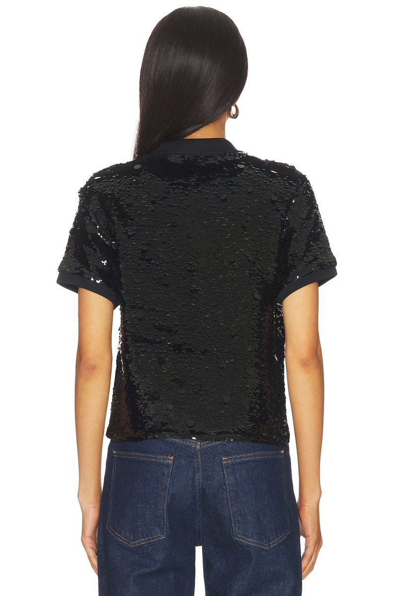 revolve Sequined Mesh Crop Polo Shirt - 3