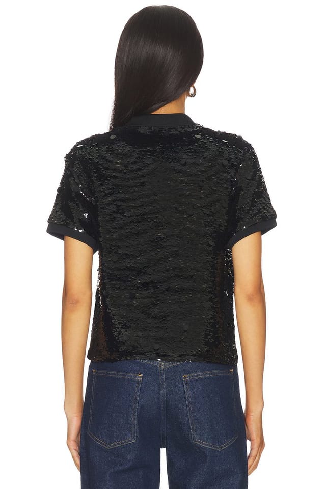 revolve Sequined Mesh Crop Polo Shirt - 3