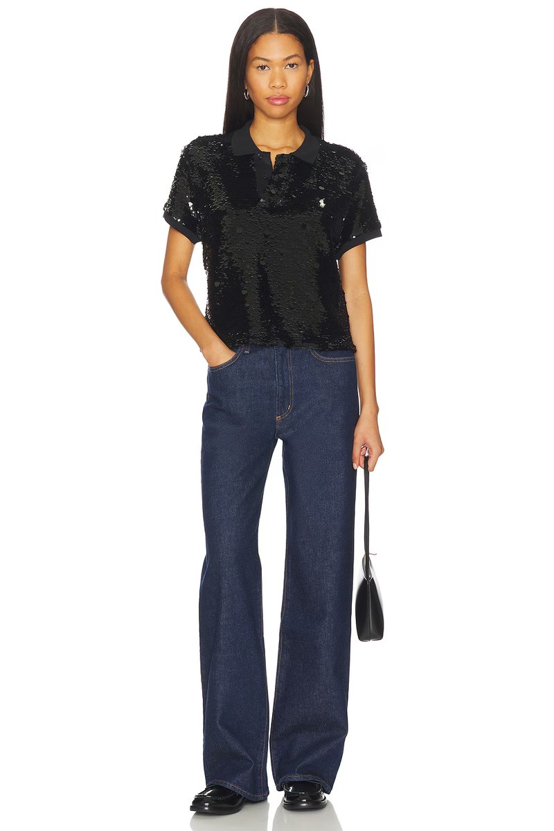 revolve Sequined Mesh Crop Polo Shirt - 4