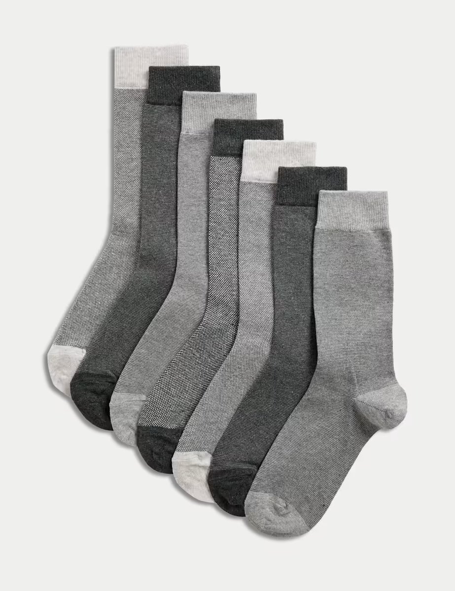 Marks & Spencer M&S 7 Pack Cool & Fresh™ Cotton Rich Socks Medium Grey Mix - 1