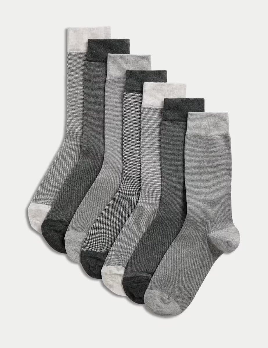 Marks & Spencer M&S 7 Pack Cool & Fresh™ Cotton Rich Socks Medium Grey Mix
