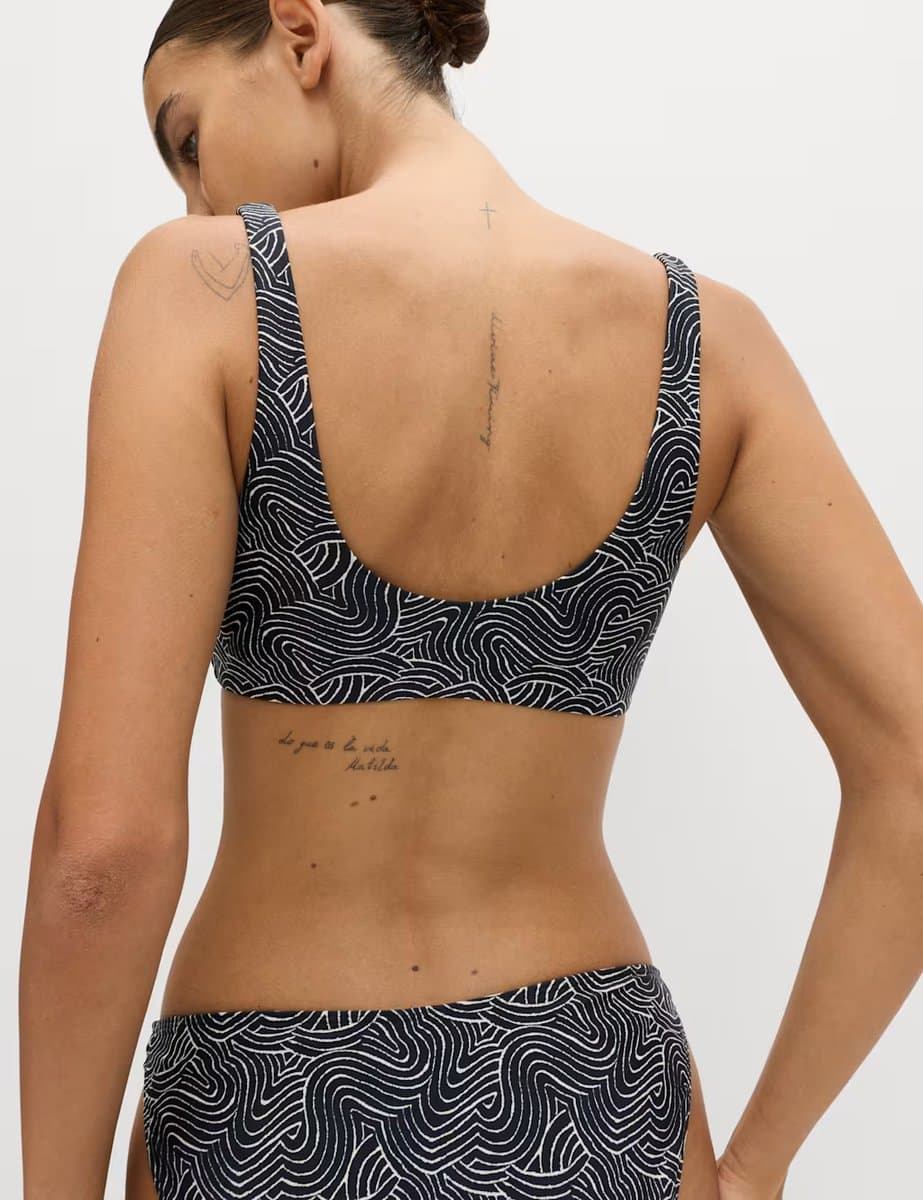 Marks & Spencer M&S Printed Scoop Neck Bikini Top in Black Mix