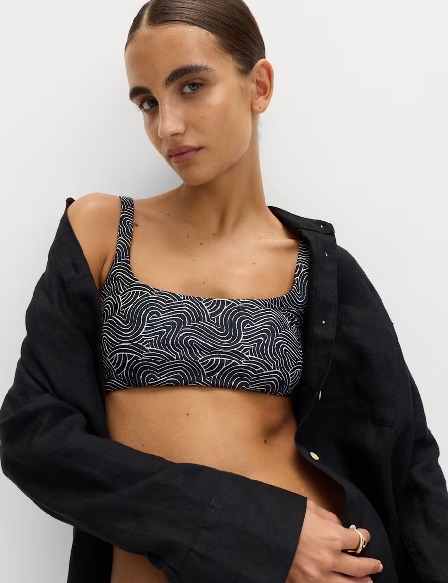 Marks & Spencer M&S Printed Scoop Neck Bikini Top Black Mix - 2