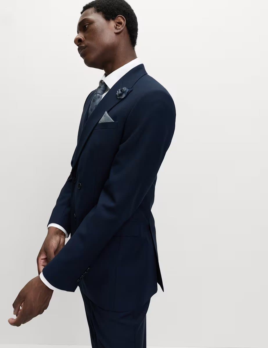 Marks & Spencer M&S Slim Fit Easy Iron Shirt and Tie Set in Blue/White