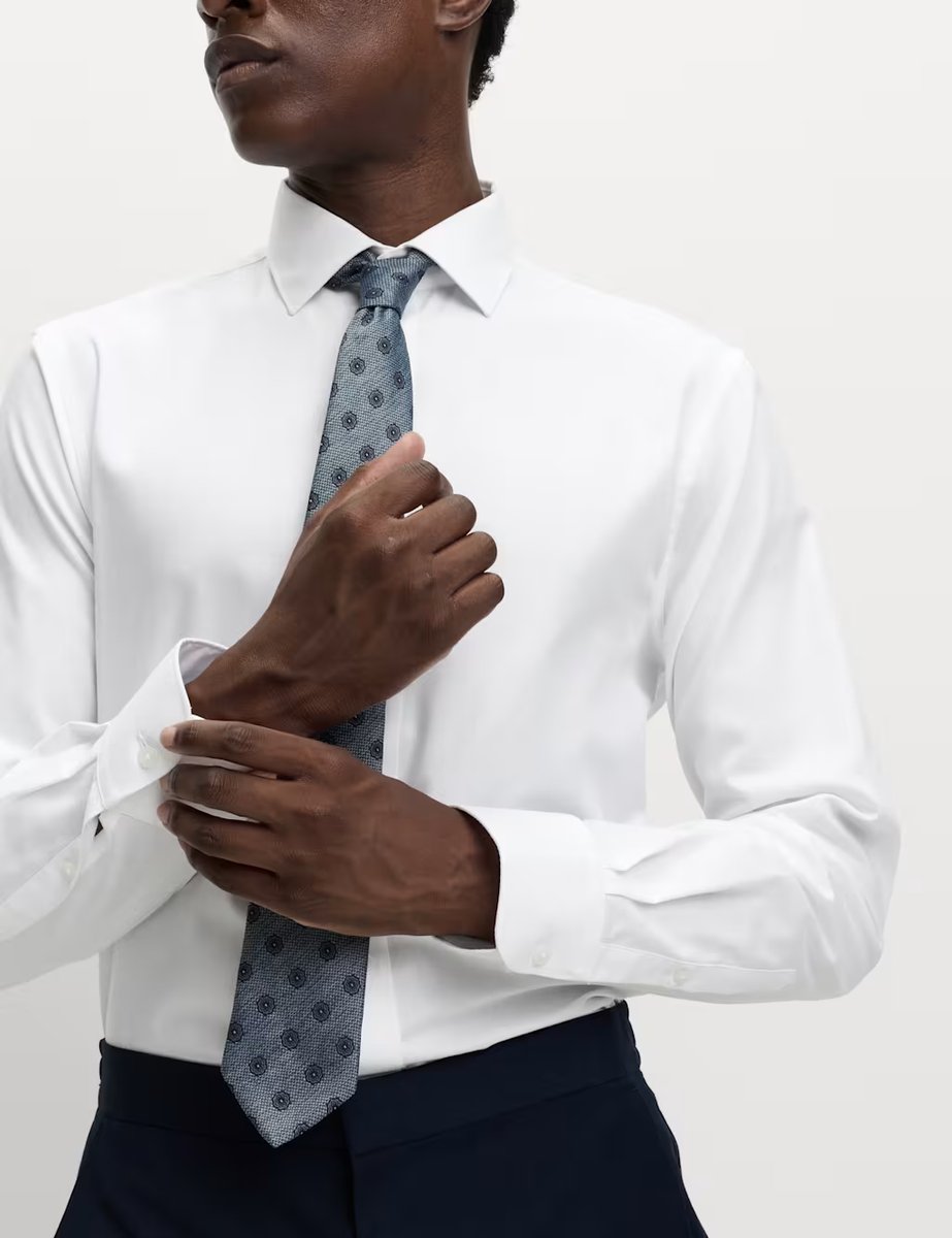 Marks & Spencer M&S 4pc Slim Fit Easy Iron Shirt and Tie Set Blue/White - 3