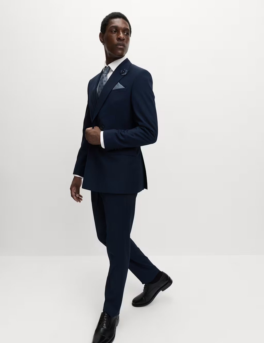 Marks & Spencer M&S 4pc Slim Fit Easy Iron Shirt and Tie Set Blue/White - 4