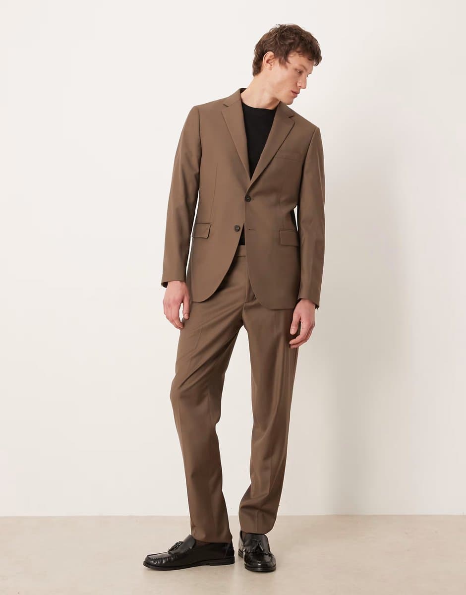 ASOS Mango Turin 100% wool tailored trouser and blazer co-ord in brown