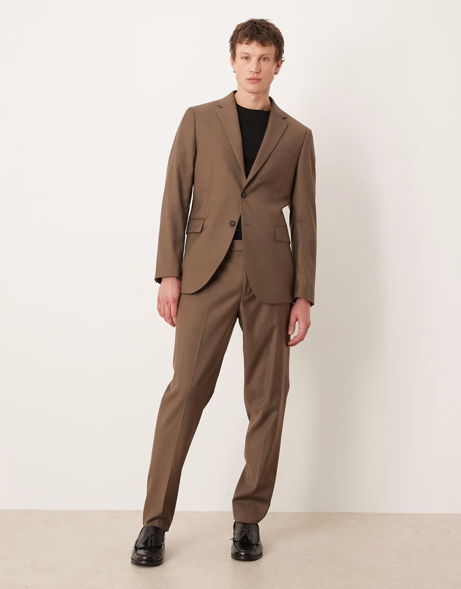 ASOS Mango Turin 100% wool tailored trouser and blazer co-ord in brown - 2