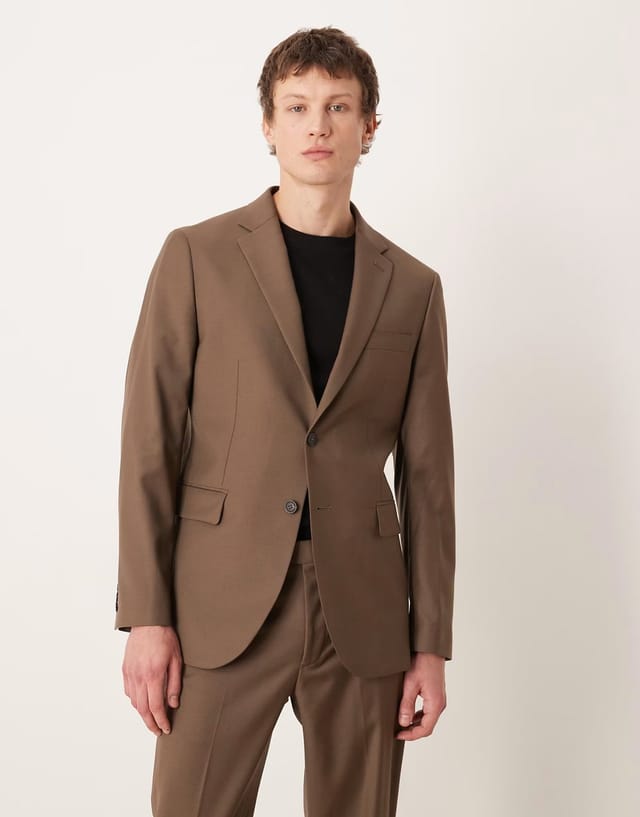 ASOS Mango Turin 100% wool tailored trouser and blazer co-ord in brown - 3