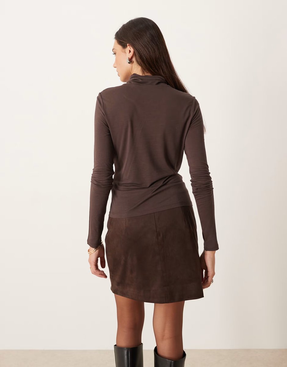 ASOS Gina Tricot faux suede mini skirt in dark brown - 2