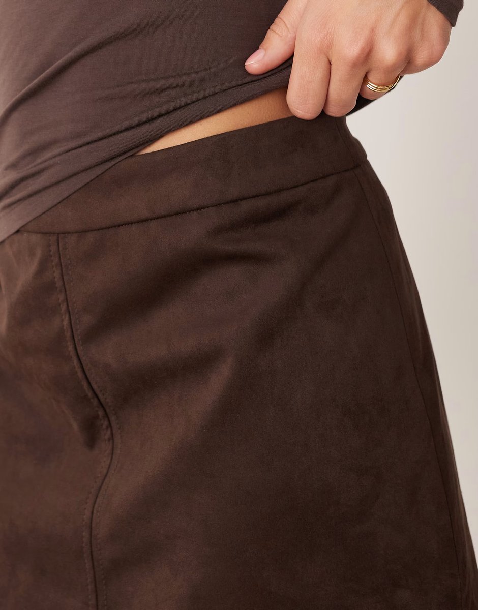 ASOS Gina Tricot faux suede mini skirt in dark brown - 3