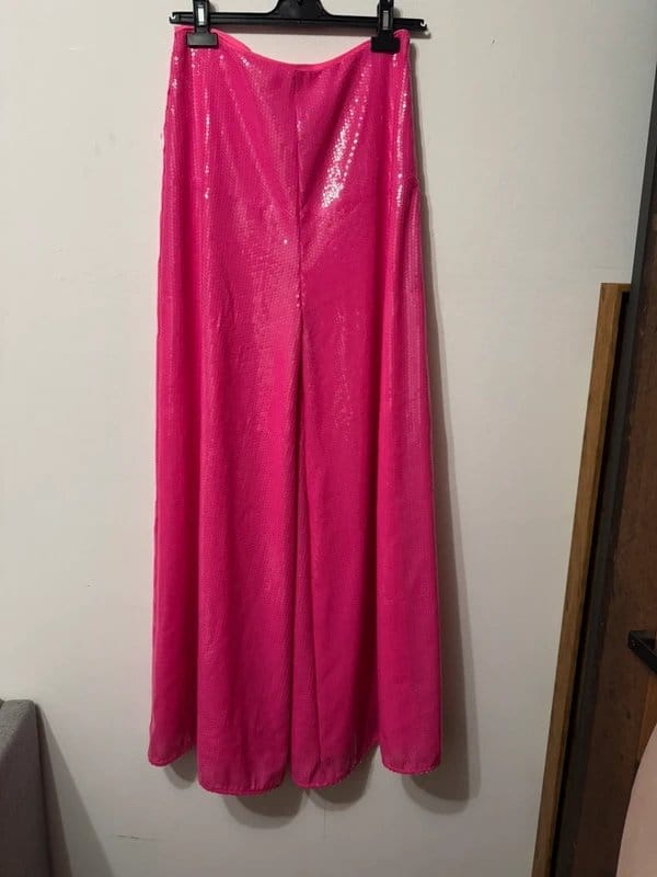 ASOS Design wide leg flowy column trousers sequins hot barbie pink embellishment sparkly - 3