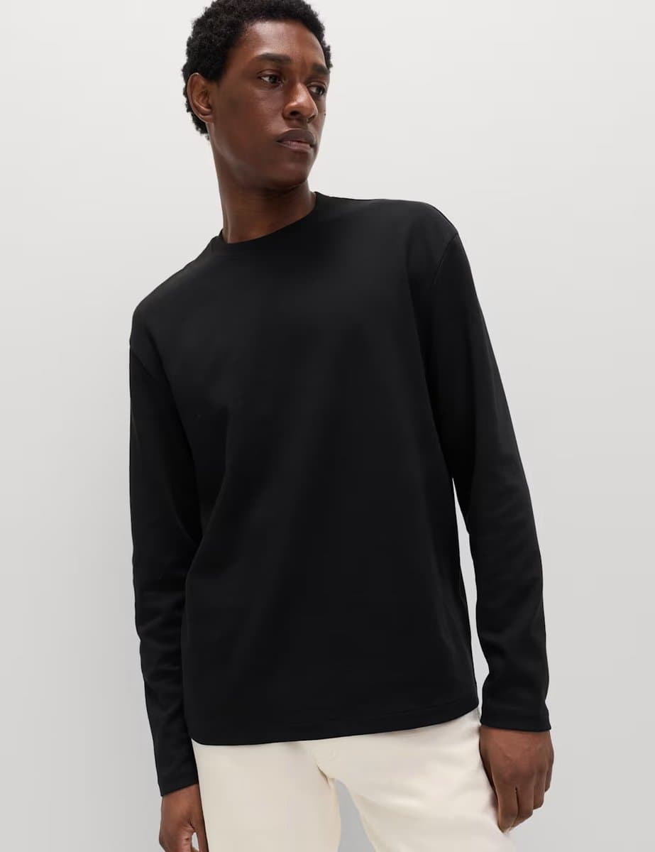 Marks & Spencer M&S Ultimate Cotton Blend Long Sleeve T-Shirt Black