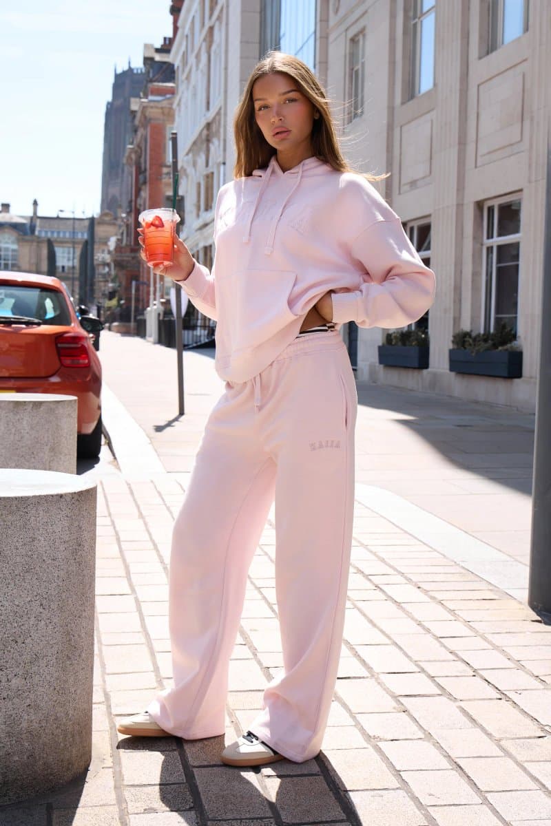 Kaiia Kaiia Logo Drawstring Wide Leg Joggers Dusty Pink