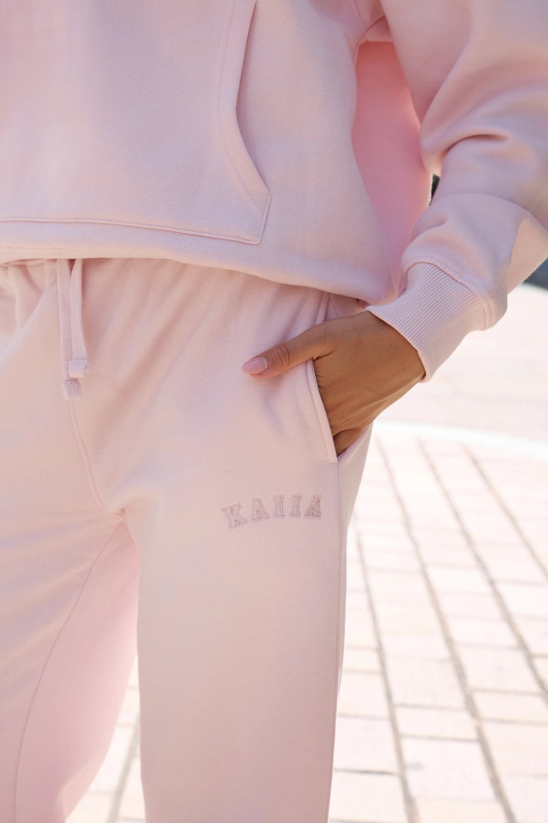 Kaiia Kaiia Logo Drawstring Wide Leg Joggers Dusty Pink - 4
