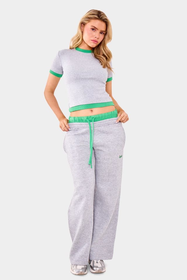 Kaiia Kaiia Ribbed Double Layered Baby Tee Grey Marl & Green - 3