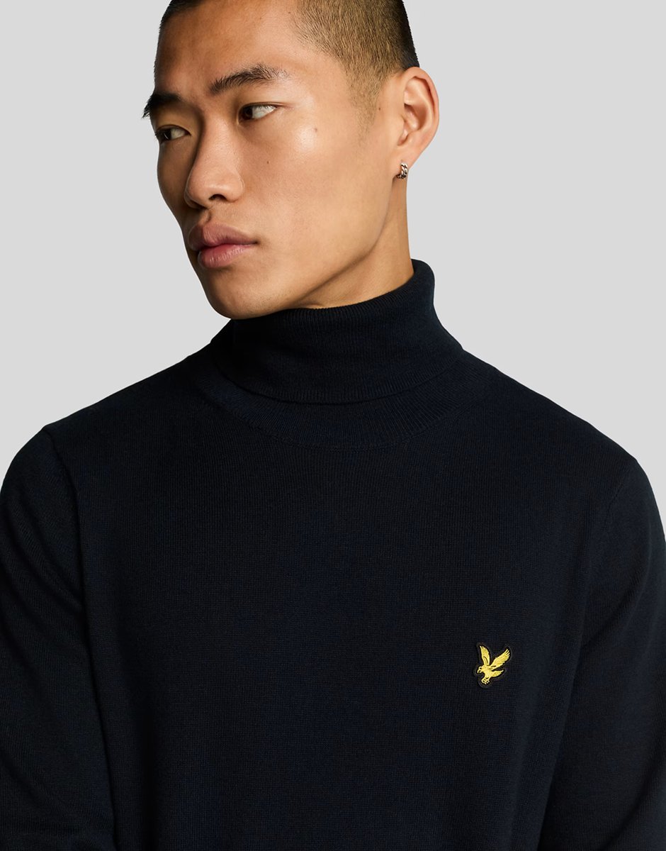 ASOS Lyle & Scott cotton merino turtleneck jumper in dark blue - 3