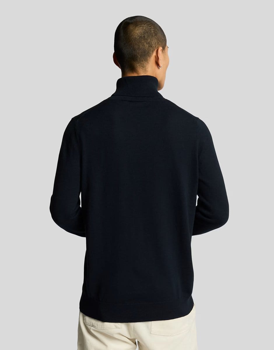 ASOS Lyle & Scott cotton merino turtleneck jumper in dark blue - 4