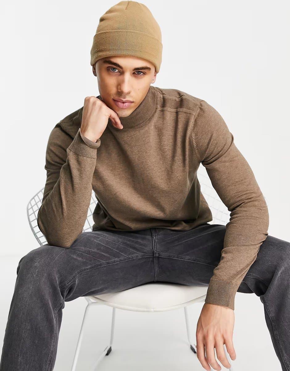 ASOS ASOS Selected Roll Neck Jumper in Brown
