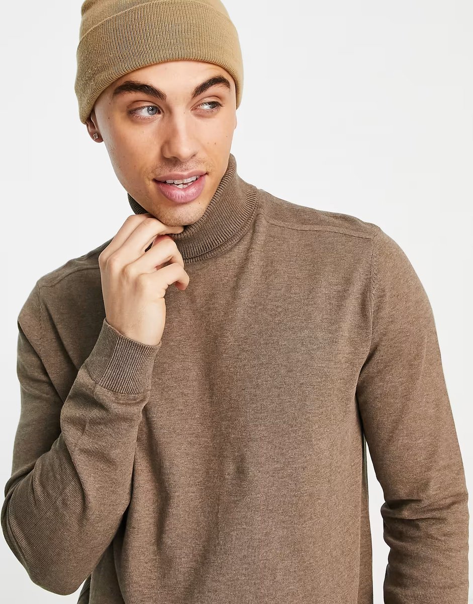 ASOS Selected roll neck jumper in brown - 2